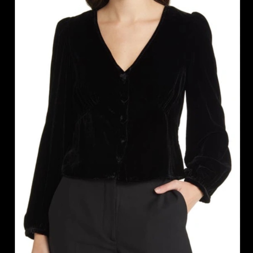 & other stories Black Velvet Button-Up Blouse with heart buttons